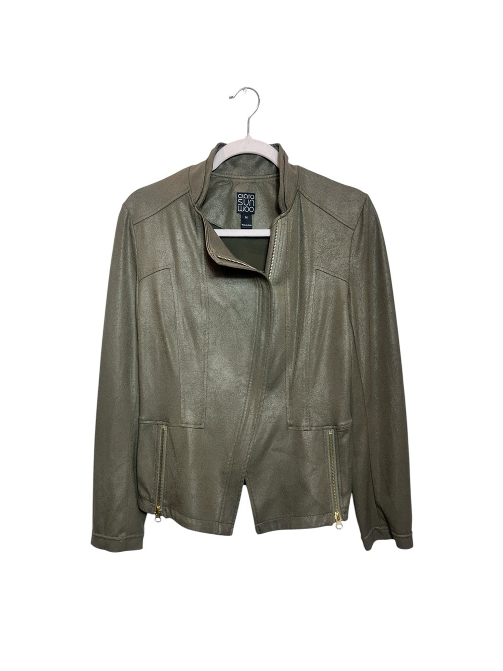 Clara Sun Woo Olive Green Liquid Leather Jacket